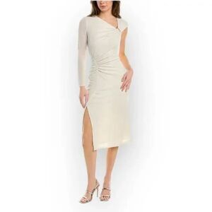 NWT MAGGY LONDON Ivory Glitter Asymmetrical Holiday Midi Sheath Dress Size 4